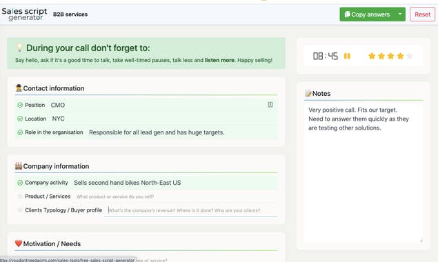 Sales Script Generator by noCRM.io