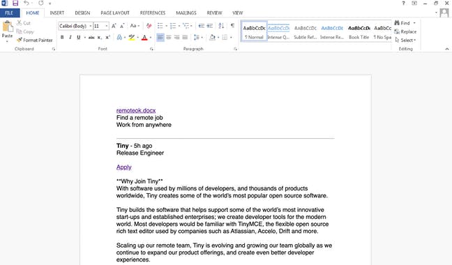 Remote Jobs in MS Word